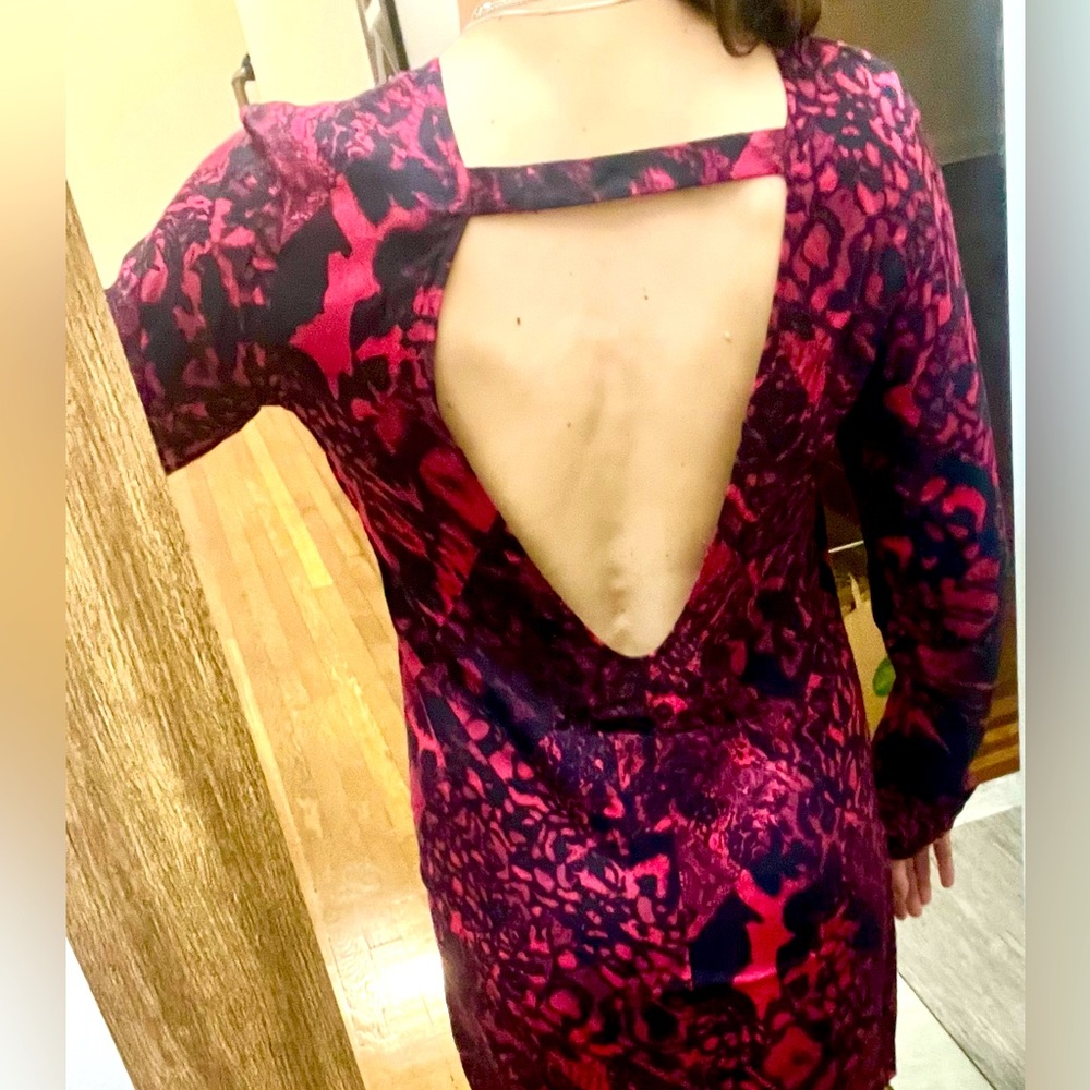 Red Animal Print long sleeve open back dress